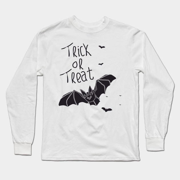 monochrome cute bat silhouette for halloween Long Sleeve T-Shirt by bloomroge